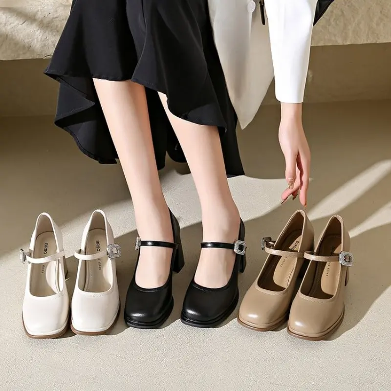 2024 Spring and Autumn New Fashion Round Head Shiny Leather Surface Light Mouth Solid Color Women's Mary Jane Single Shoes