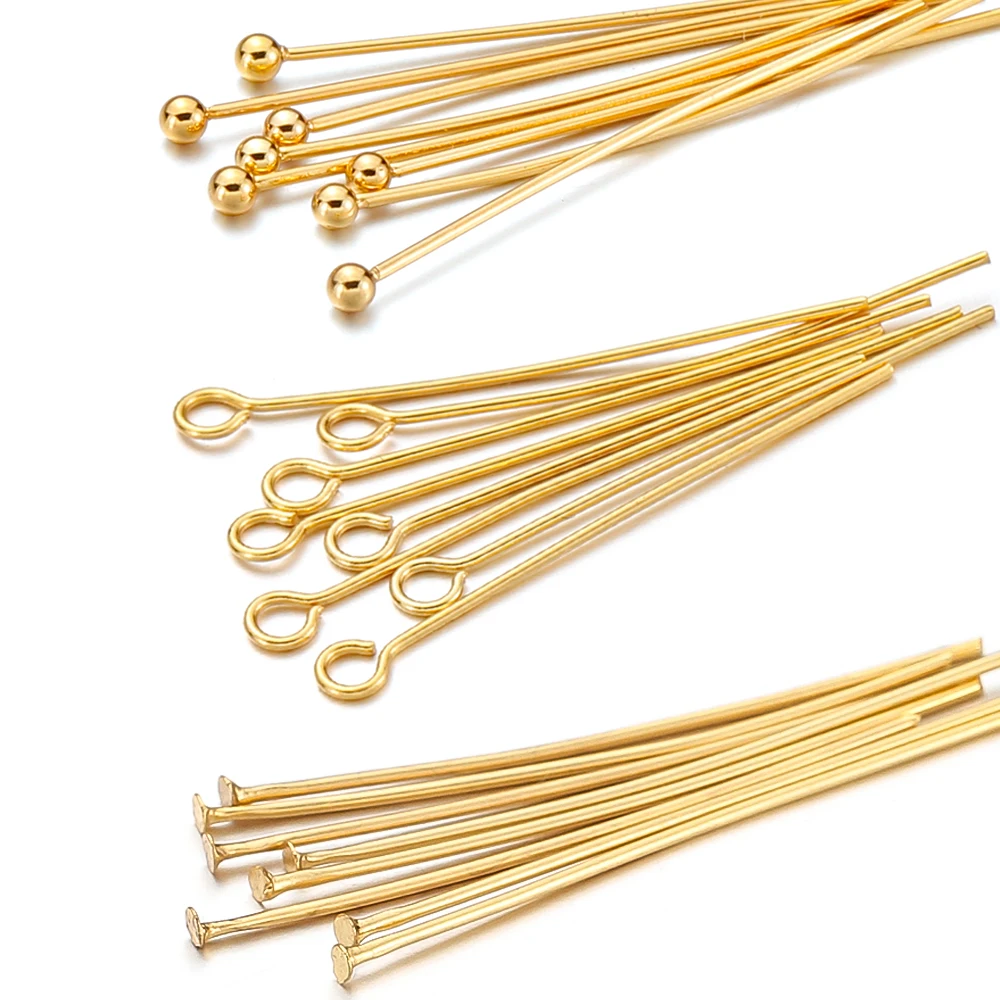 Stainless Steel Heads Eye Flat Head Pin Gold Plated Ball Head Pins 50-100pcs for Jewelry Findings Making Accessories