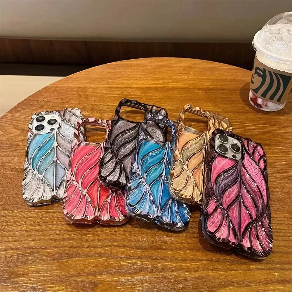 Colorful 3D Maple Leaf Silicone Phone Case with Wave Bumper Design