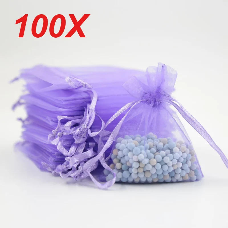 100 Stück Organza-Beutel, lila, Netz-Organza-Schmuckbeutel mit Kordelzug, kleine Geschenkbeutel mit Kordelzug, für Weihnachten, Süßigkeiten, Hochzeit, Geburtstag