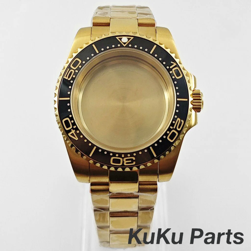 Gold 40MM Oyster Bracelet Sapphire Glass Waterproof Watch Case with 28.5mm Dial Compatibility