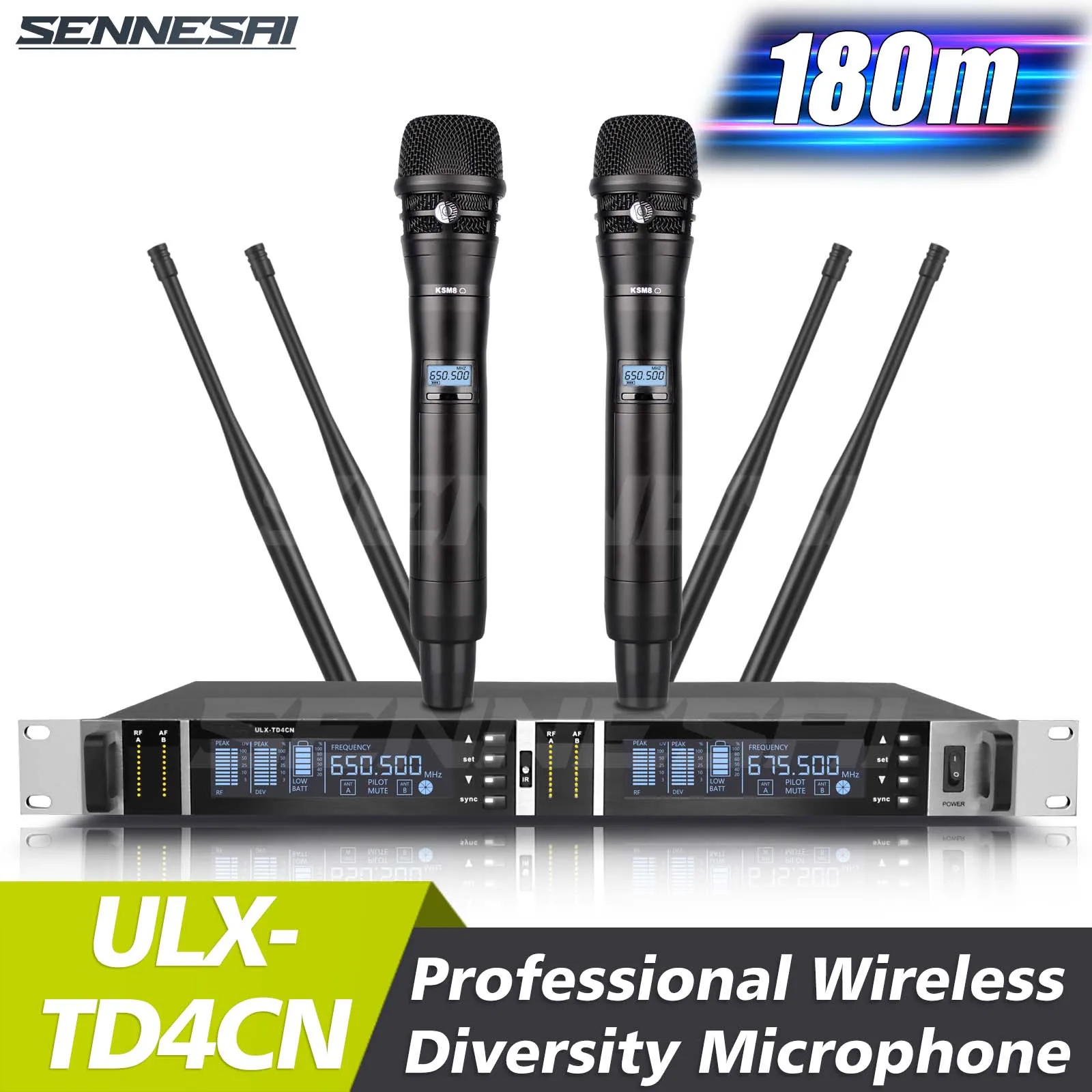 

ULX-TD4CN Wireless Microphone (Whole Metal) 2 Channels UHF Professional Mic Dynamic Handheld For Party Karaoke Church Microphone