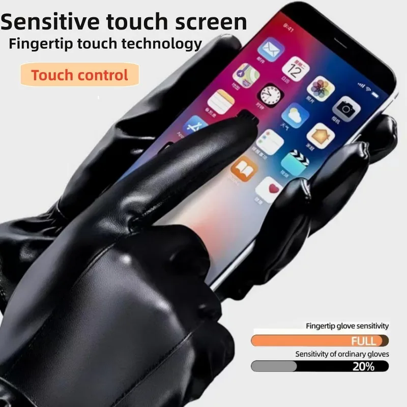 Winter Gloves Men Genuine Leather Warm Touchscreen Gloves Outdoor Cycling Real Sheepskin Warm Driving Motorcycle