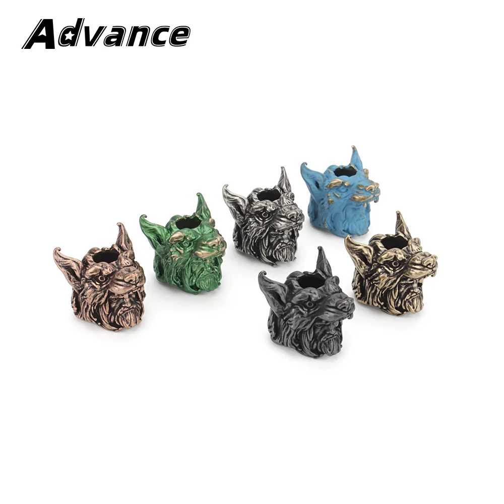 Brass Wolf Head Bead DIY Tools EDC Lanyard Pendant Keychian Accessories