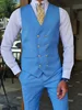 Men Suits 3 Pieces Slim Fit Business Suits Groom Blue Noble Grey White Tuxedos for Formal Wedding suit(Blazer+Pants+Vest) 2