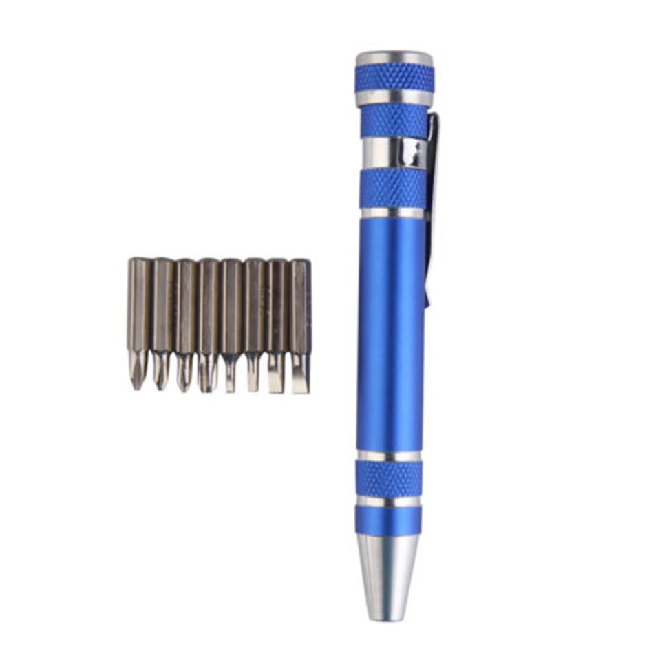 Hot Portable 8 in 1 Aluminum Pen Style Screw Driver Multi-Tool Precision Mobile phone Repair Tool Kit Screwdriver Set Bits