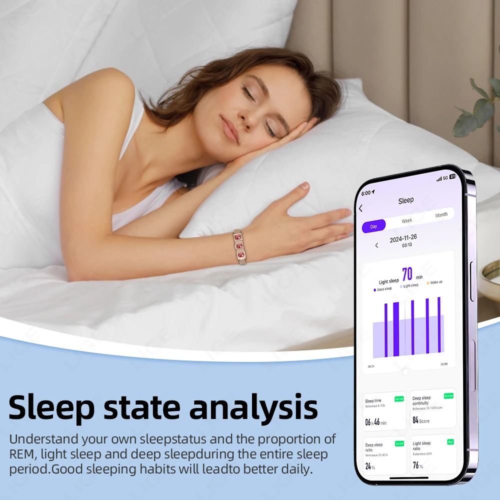 LIGE Fashion Rhinestone Smart Bracelet Health Tracker Sleep Heart Rate Monitor Sport Band Smart Watch Waterproof for Android iOS