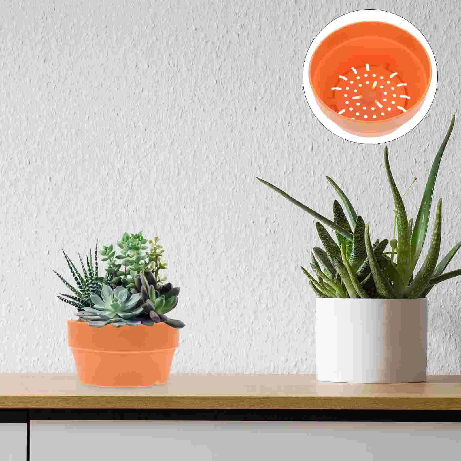 6pcs Imitation Clay Flower Basket Japanese Round Plastic Flower Pot Flower Container Flower Basin Indoor And Outdoor Potted_voghion.com