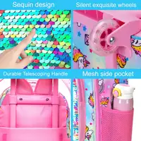 3PCS Rolling Backpack for Girls Kids Roller Wheels Bookbag  with Lunch Bag Pink Unicorn Glow-in-the-dark Function 5