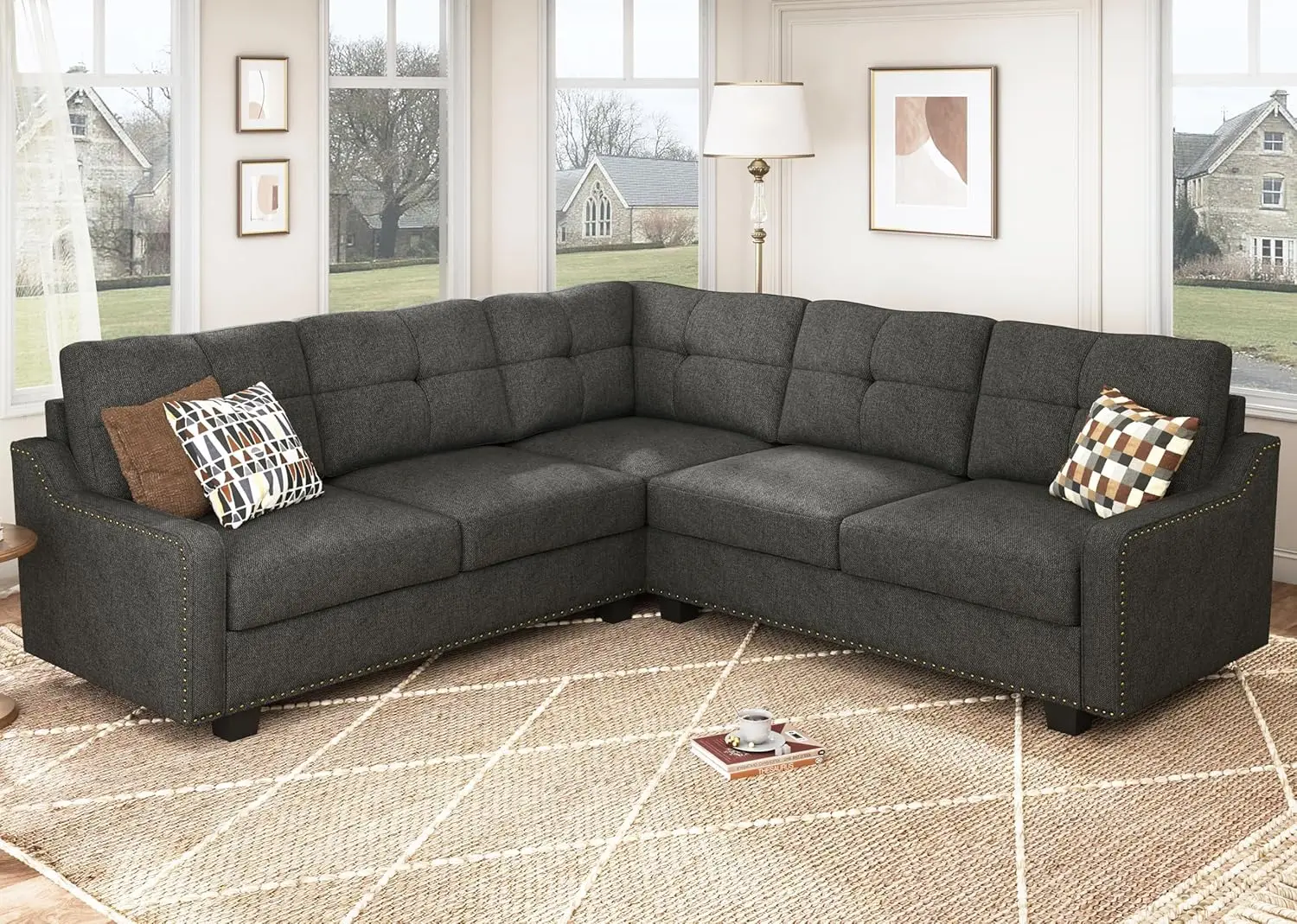 Convertible Sectional Sofa L Shaped Couch for Small Apartment Reversible Sectional Couch for Living Room Dark Grey