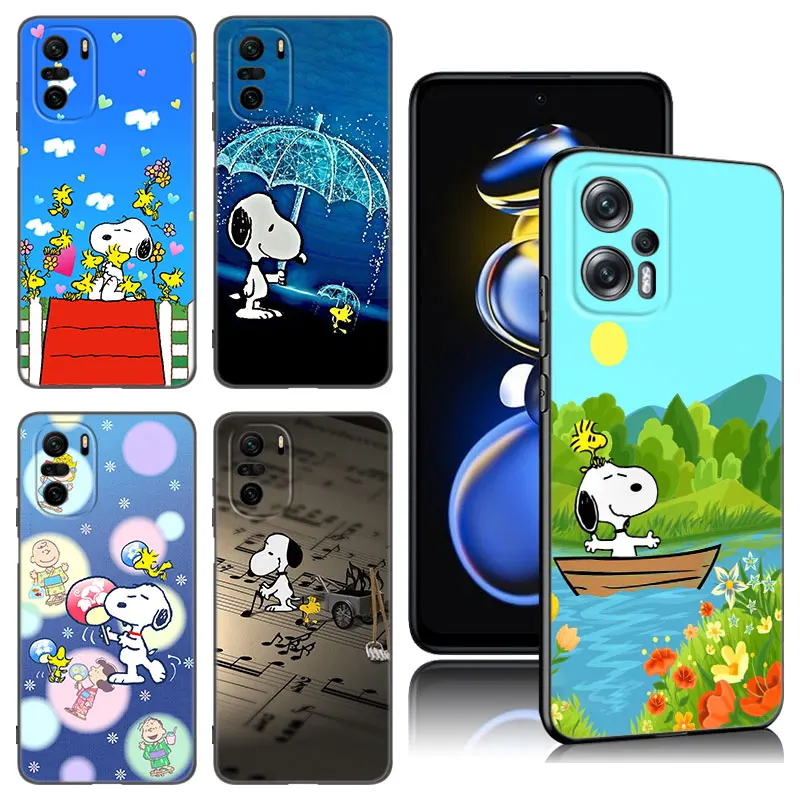 Cartoon-S-Snoopy-Dog Phone Case For Xiaomi POCO X3 X4 NFC F5 M2 M3 M4 M6 X5 Pro F3 F4 GT 5G C31 C55 M5S Black Silicone Cover