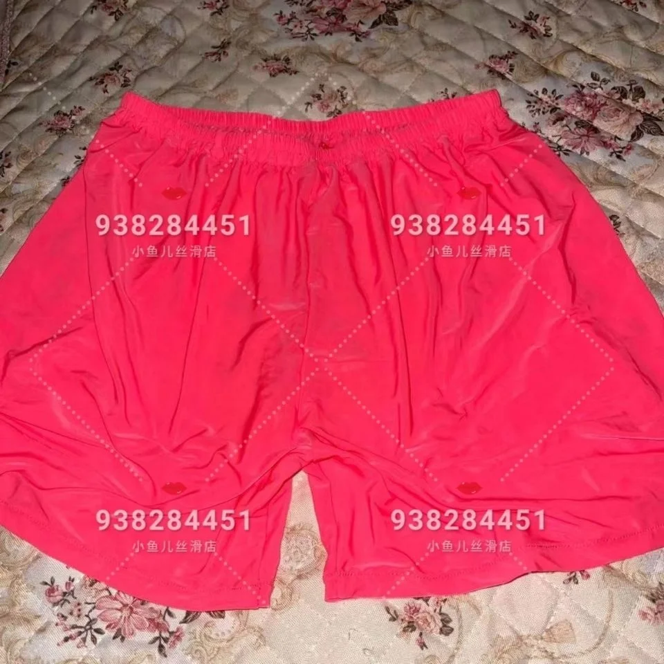Summer Glossy Satin Silk Ultra-thin See Through Sexy Women High Waist Yoga Sleeping Shorts Loose Running Gym Bottoms