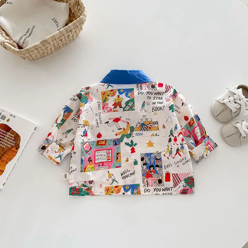 New Autumn Baby Girls Cute Cartoon Graffiti Blouse 0-5T Toddler Boys Thin Style Loose Shirt