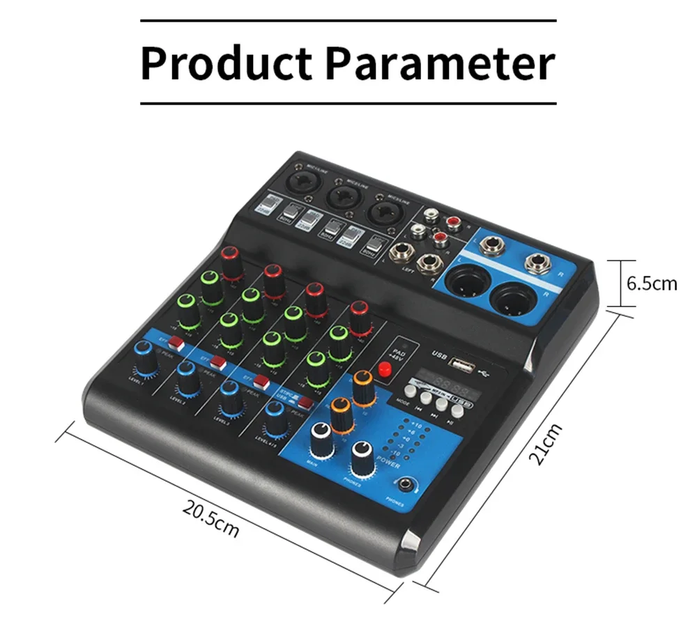 HD Audio 5 Channel Sound Mixer Portable Console Computer Input 48v Power Live Broadcast Sound Audio Mixer