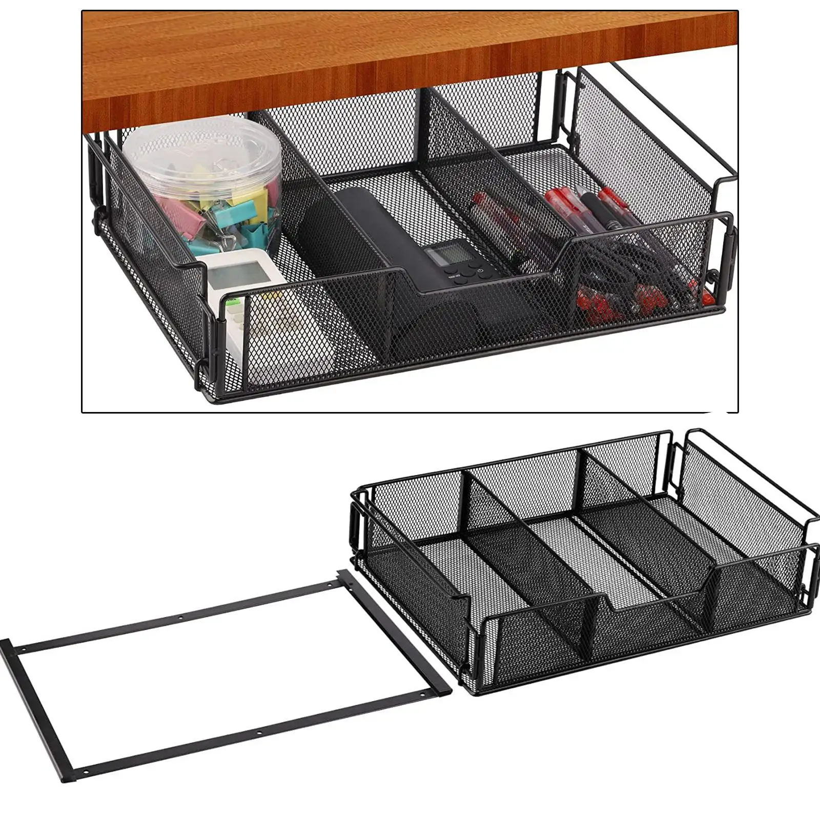 under Desk Drawer Storage Basket File Holder Pull Out Easy Assembly Stationery