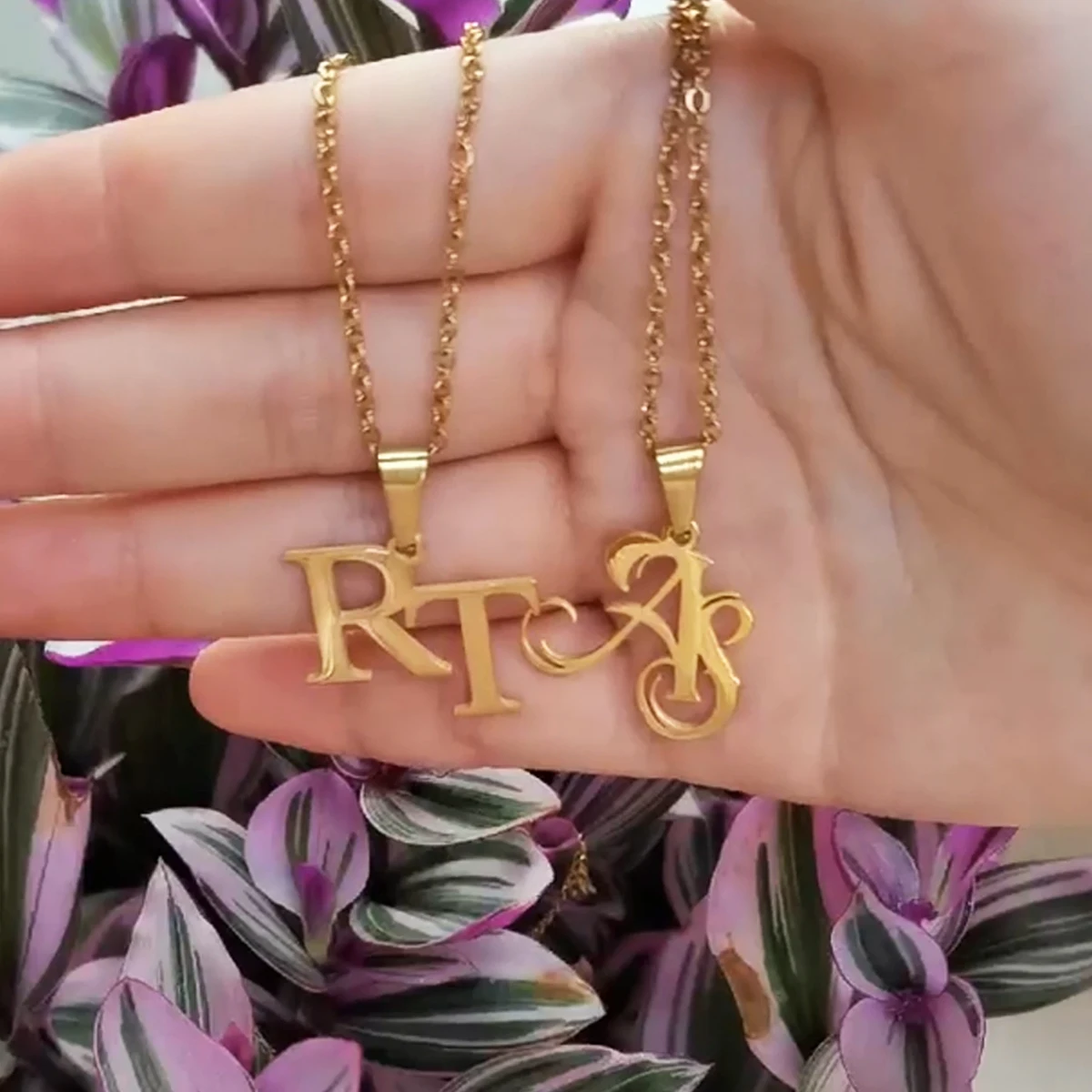 Atoztide Personalized Custom Name Necklaces for Women Double Initials Letters Pendant Stainless Steel Link Chain Jewelry Gift