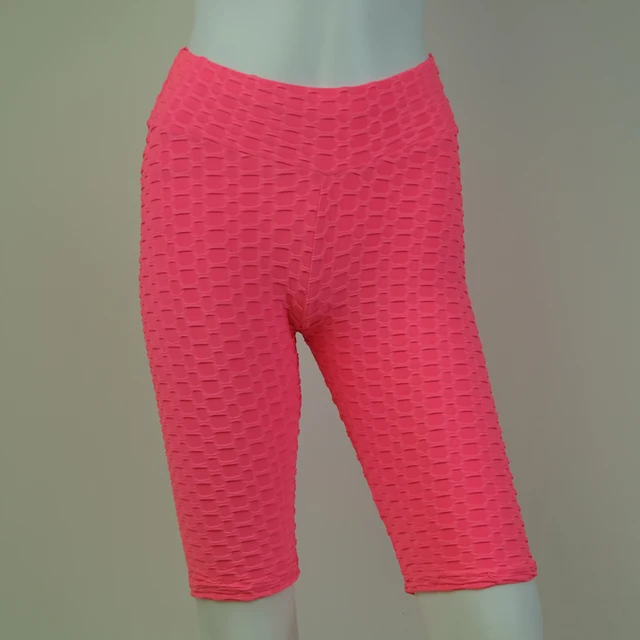 Hot new sexy fashion jacquard leggings yoga fitness sports five-point anti cellulite shorts for women Fluorescent pink