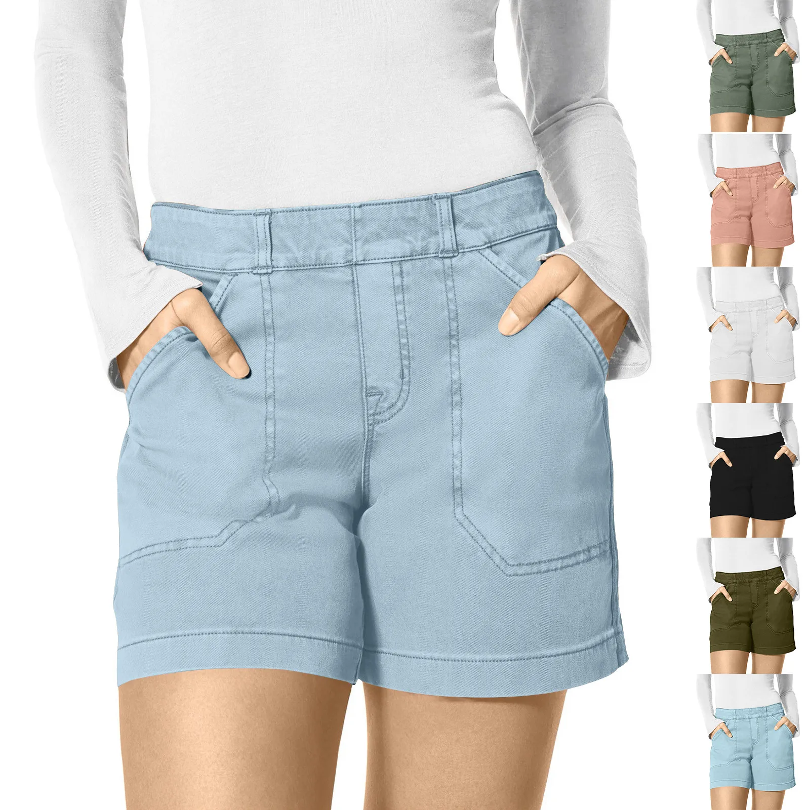 2024 Women'S Pants Soft Stretch Twill Short Pants Side Pockets Soft Feel No Button & No Zipper Flattering Fit Pant Ropa De Dama