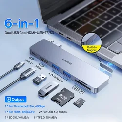 Baseus Dual USB - C Hub with 4K HDMI and SD/TF Card Reader (6 - IN - 1 USB HDMI SDTF)