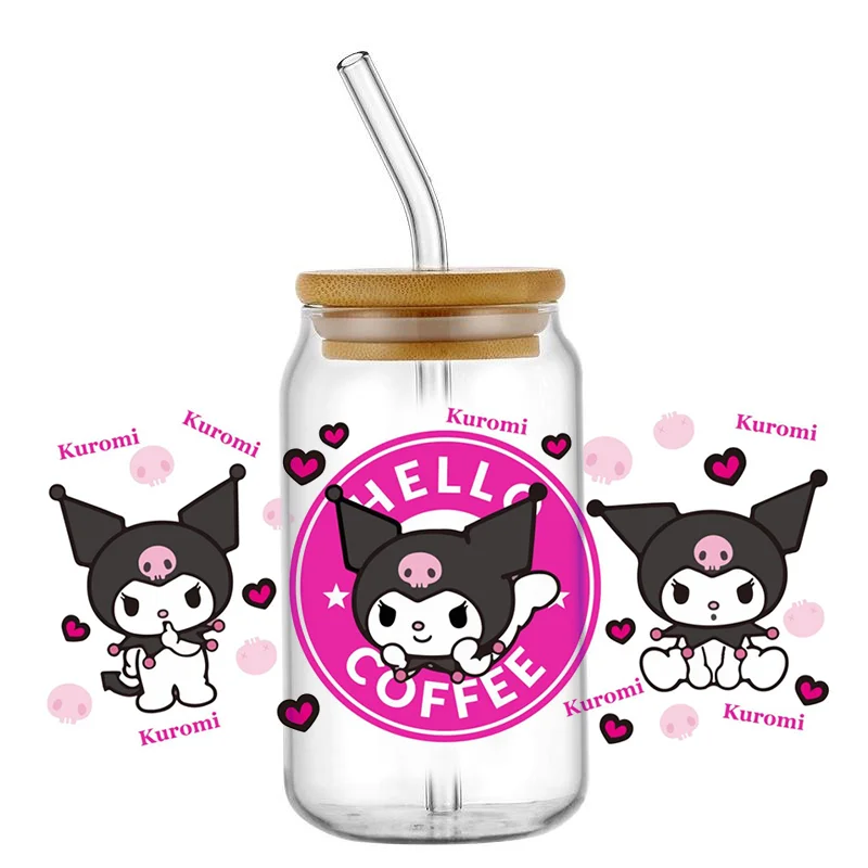 UV DTF Wrap Transfer Cup Wraps Miniso Cartoon Kuromi Pattern UV DTF Transfer Sticker Waterproof Transfers Decals For 16oz Glass Cup Wrap sticker
