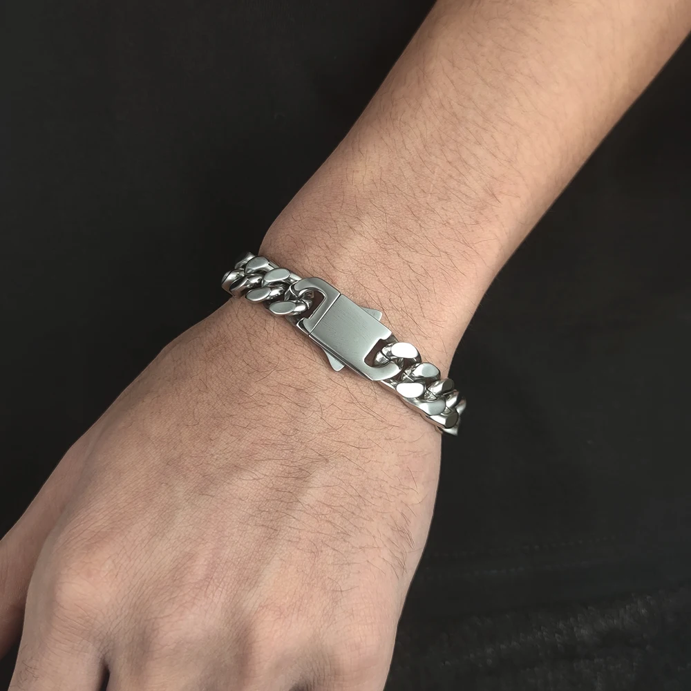 Men's 316L Stainless Steel Cuban Curb Chain Bracelet – Silver, Lobster Clasp, 7-9" Adjustable, 8/10/12/14mm