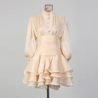 Robe à volants en tissu uni TWOTWINSTYLE, col montant, manches longues, ample, élégante à la française, robes pour femmes, mode automne, nouveauté 2