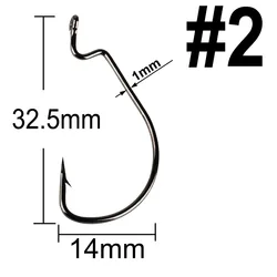 20pcs High Carbon Steel Wide Gap Worm Fishing Hooks - Black Barbed Hooks (7316 size 2)