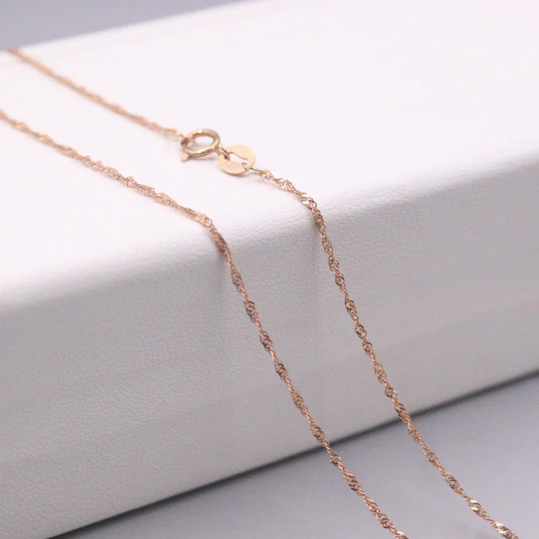 

Pure Au750 18K Rose Gold Necklace For Women 1.2mm Twist Singapore Link Necklace 45cm/17.7inch /1.2g