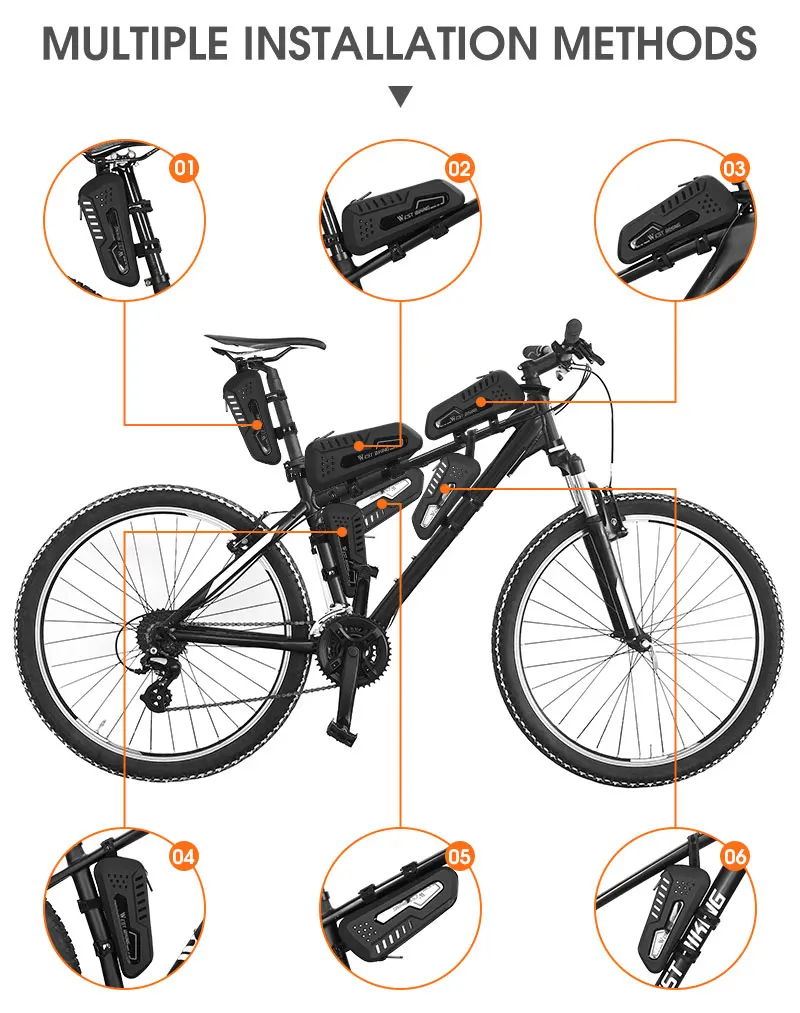 WEST BIKING Abbaubare Hartschalen-Fahrrad-Oberrohrtasche TPU Wasserdichte Vorderrahmentasche Rutschfester Riemen MTB Rennrad Zubehör – Detail 14