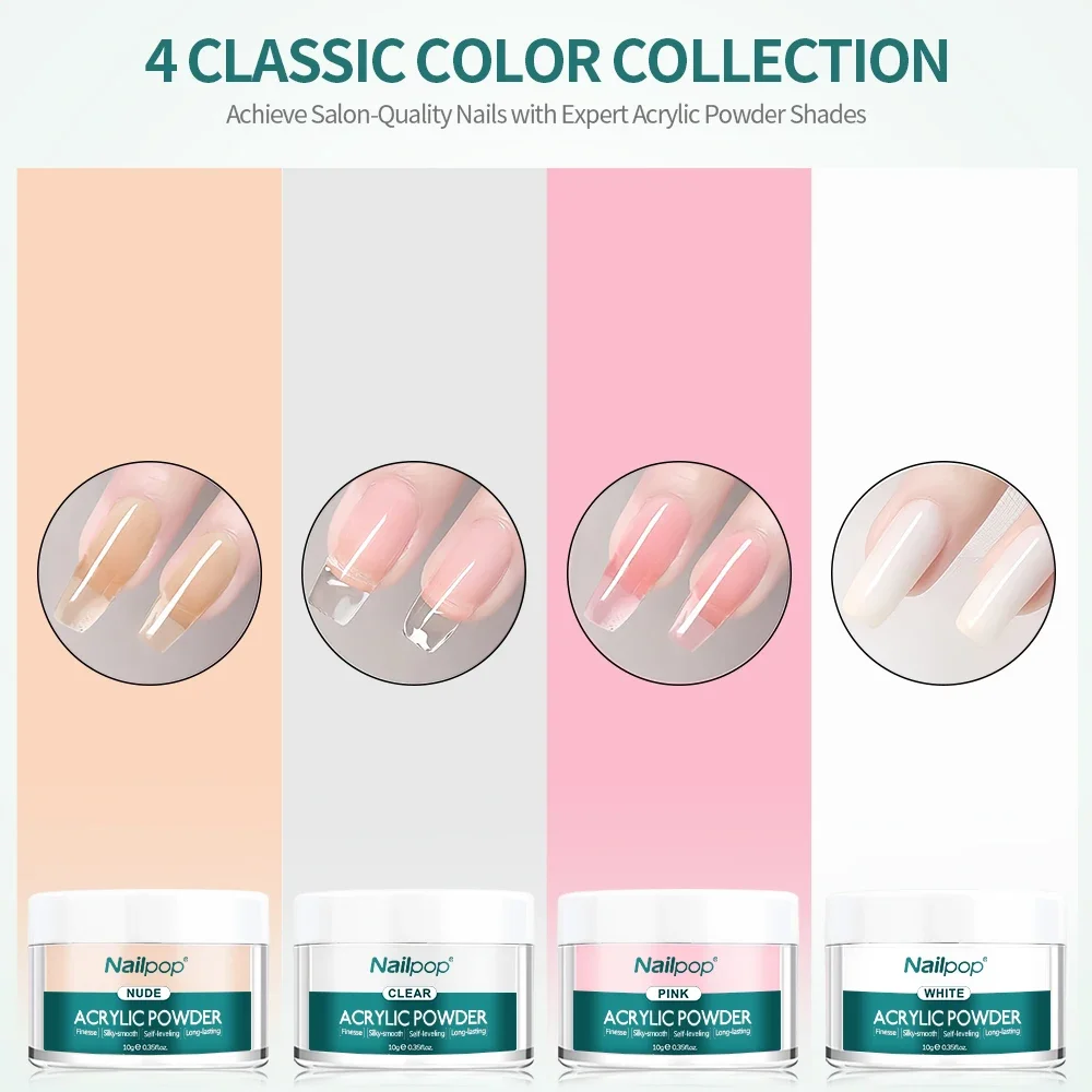 NAILPOP Professional Acrylic Nail Powder Clear/Nudes/Pink Ultra Fine for Acrylic Nail Art 3D Tips Carving French Nails Extension 3