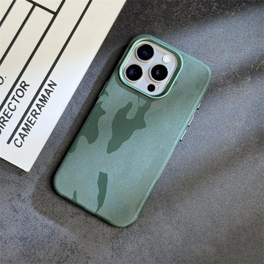 Luxury Camouflage Leather Shockproof Magnetic Case with MagSafe Compatibility