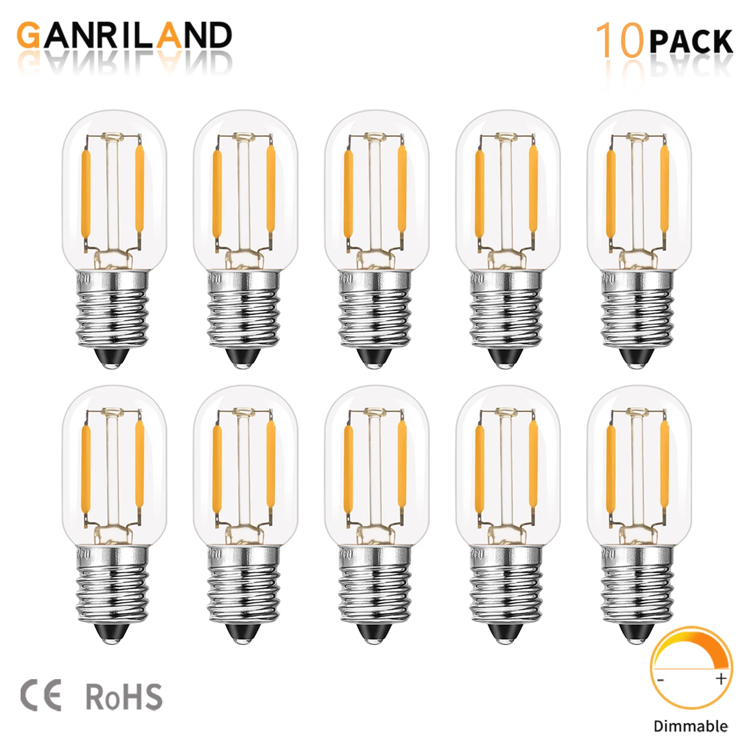 Ganriland 1W T20 Frigo Radio Lampadina Dimmerabile E12 E14 Base 110V 220V 2200K Tubolare Low Watt Piccolo Edison Led Lampadina Decor