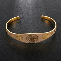 Stainless Steel Adjustable Cuff Bracelet JESUS Exorcist Saint Benedict Couple Love Bangles Religious Wishing Amulet Jewelry 1