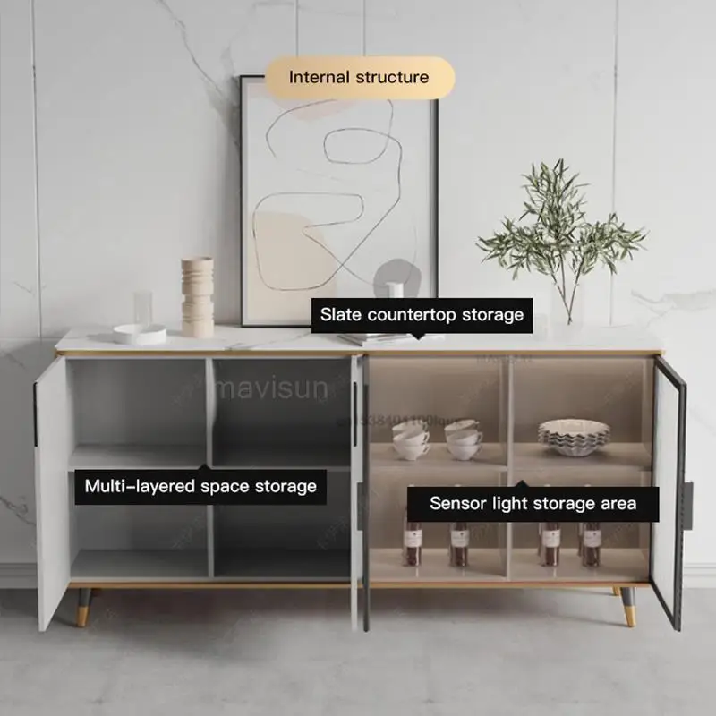 Italian Light Luxury Rock Board Storage Sideboard Hall Entrance Cabinet Modern Living Room Wine Cabinet Household Furniture