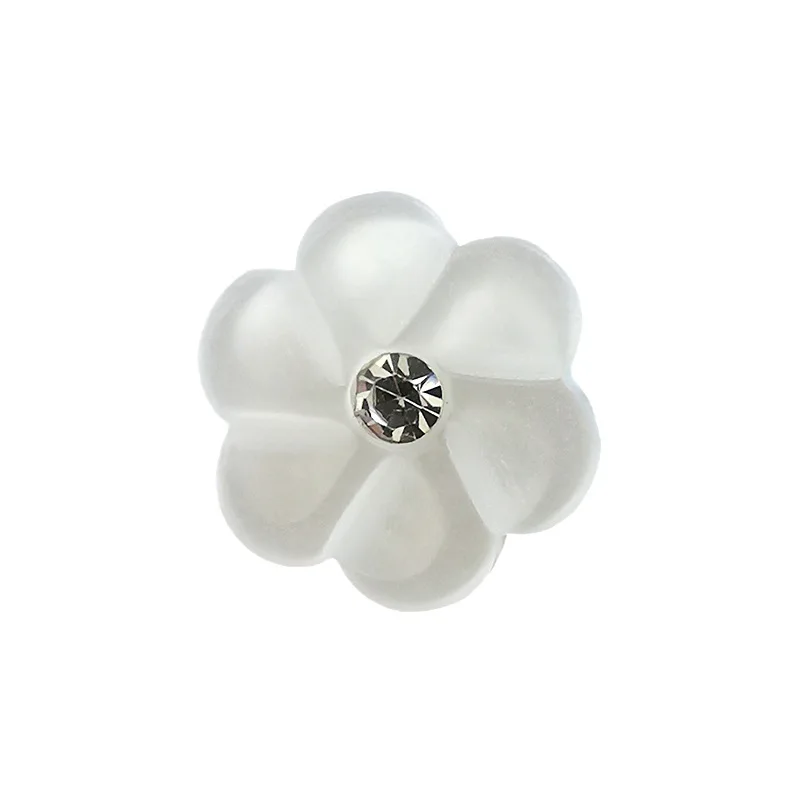 10pcs 12.5mm Resin Flower Buttons with Rhinestones Shank Back Pearl White Dress Shirt Cardigan Decorative Sewing Buttons