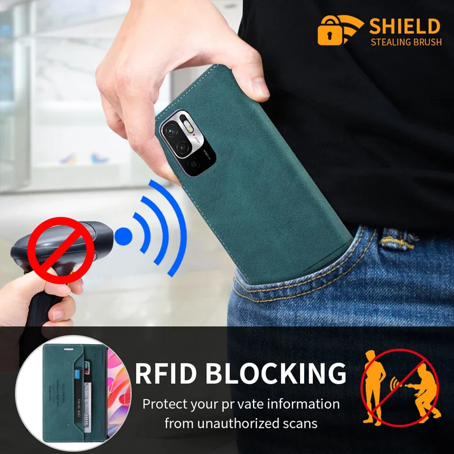 Premium RFID Blocking Magnetic Leather Wallet Case with Card Slots