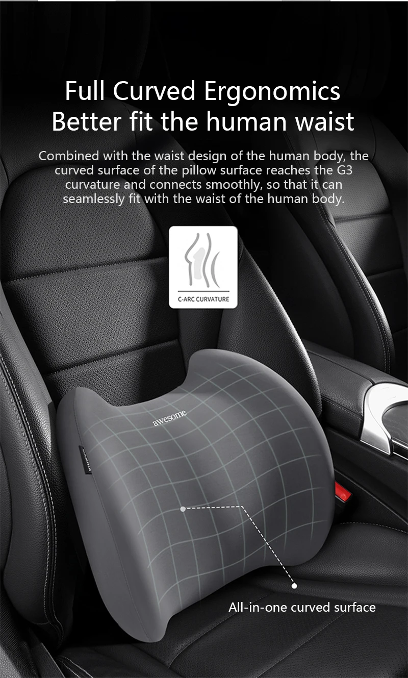 Auto Kissen Memory Foam Nackenkissen Cervical Lordosenstütze Auto Kopfstütze Rückenpolster Rückenkissen Büro Auto Innensitz Zubehör – Detail 3