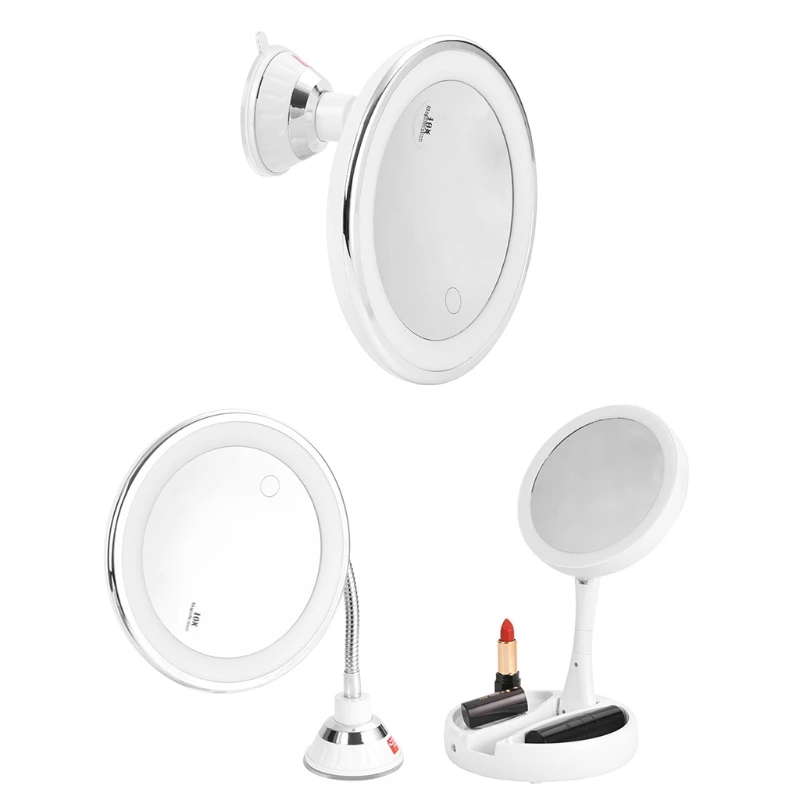 10X Flexible Makeup Mirror LED Lighted Touchscreen Vanity Mirrors