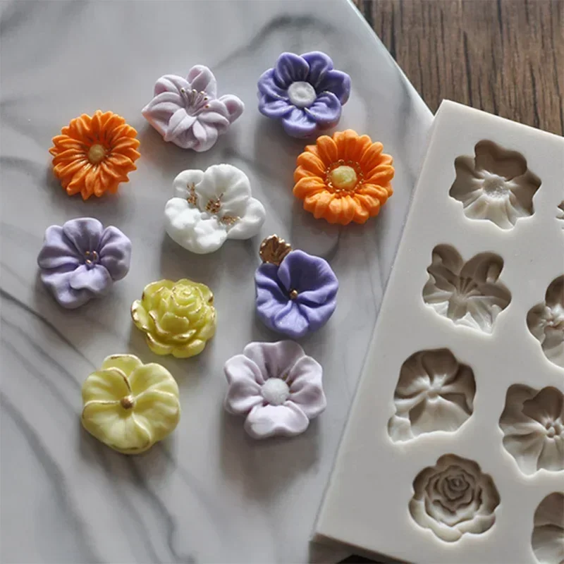 Mini Cute Creative Molds Sunflower Rose Flowers Shape Silicone Mold Cake Different Flower Combinations DIY Chocolate Mould Tools