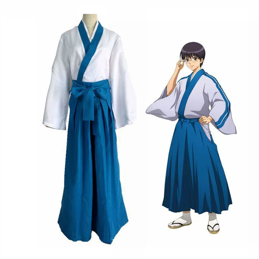 

Anime Gintama Shimura Shinpachi Cosplay Costume Harajuku White Top Blue Pant Kimono Halloween Suit Fancy Dress