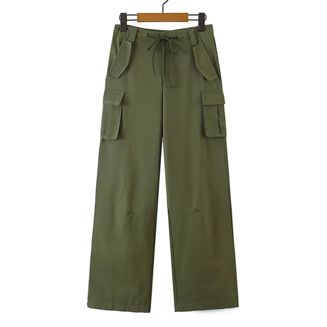 

Maxdutti England Style High Street Retro Carogo Pants 2023 Army Green Straight Loose Pockets Casual Trousers Women