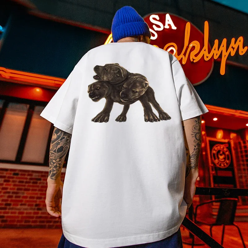 

American Street Graffiti Short Sleeved Men Oversize Tees Funny Dogs Summer T-shirts Fashion Hip Hop T Shirt High Street Tees