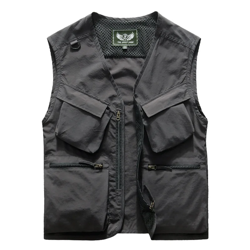 봄과 가을 조끼 야외 낚시 겉옷 멀티 가방 사진 남성 중년 및 노년 민소매 v 넥 탱크 탑