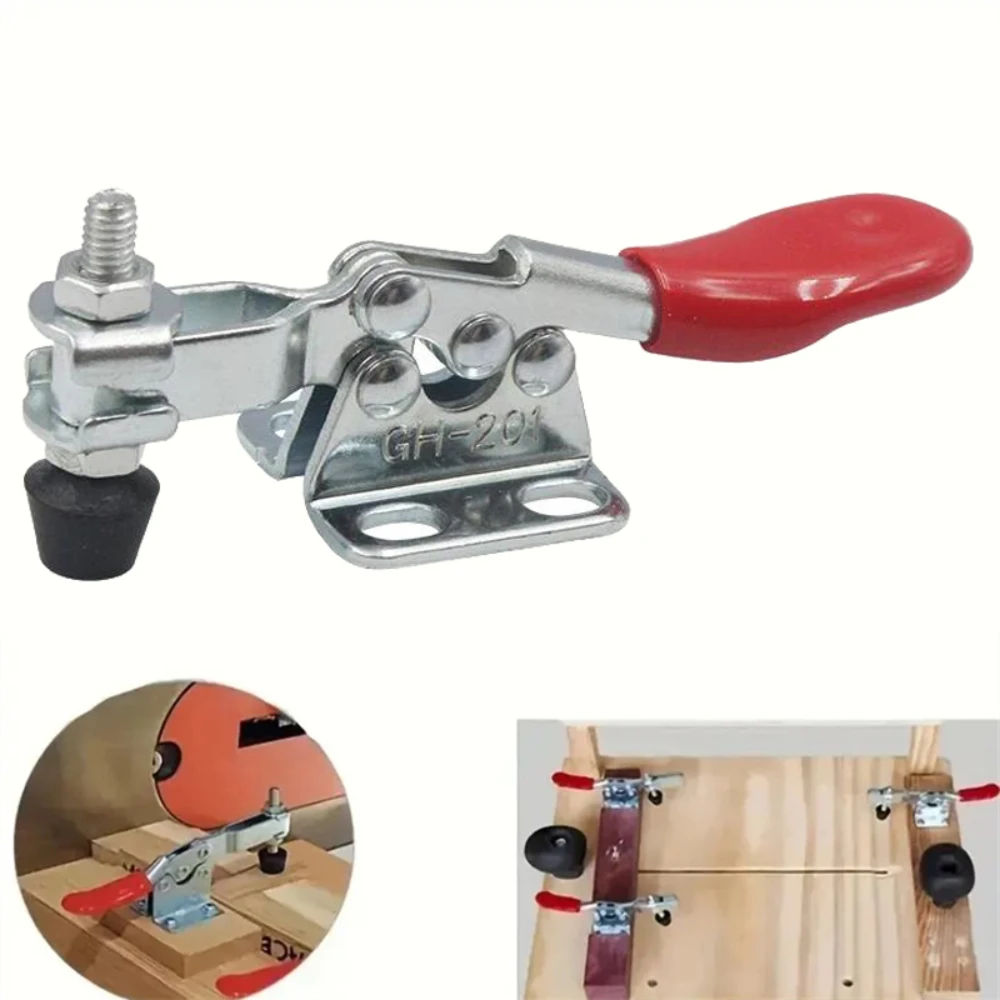 4Pcs Quick-Release Horizontal Toggle Clamp Set Woodworking Universal Vertical Pressers Fixture GH201 Metal Pliers for DIY Craft