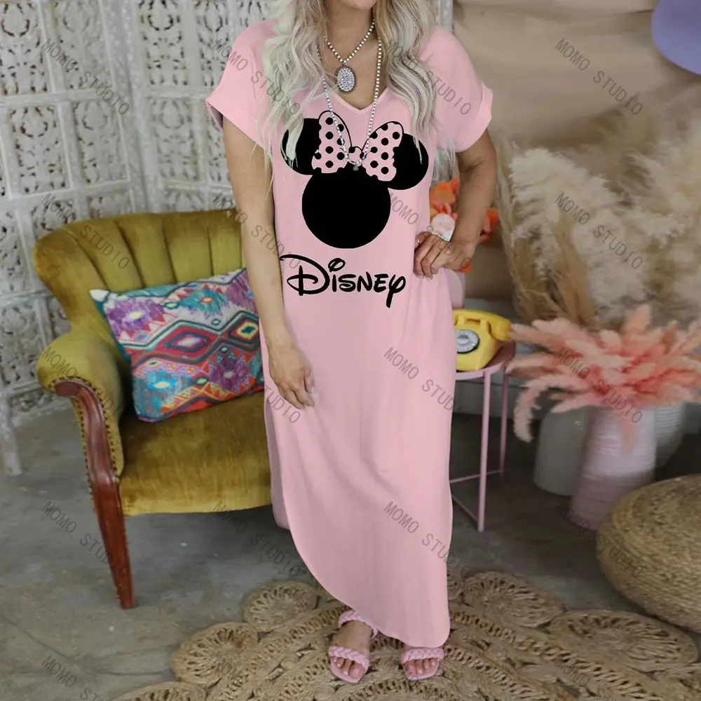 

Long Dress Elegant Dresses for Women 2022 Mickey Fashion Disney V-Neck Split Skirt Print Robe Evening Party Casual Women's Sexy