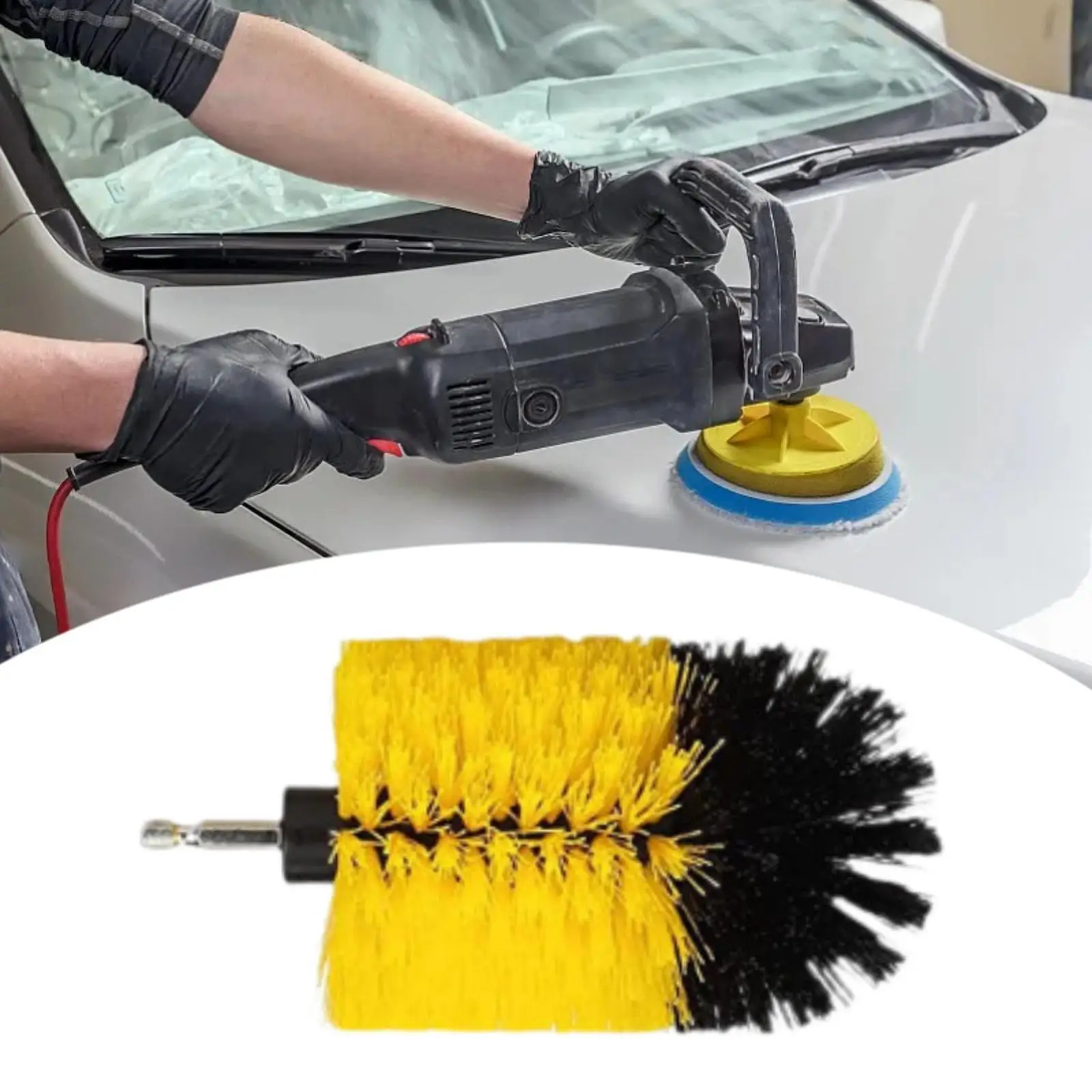 Auto Detailing Drill Brush Car Cleaner Wash Brush Yellow Household Cleaning Supplies Accessory for Floor Mats Car Carpet