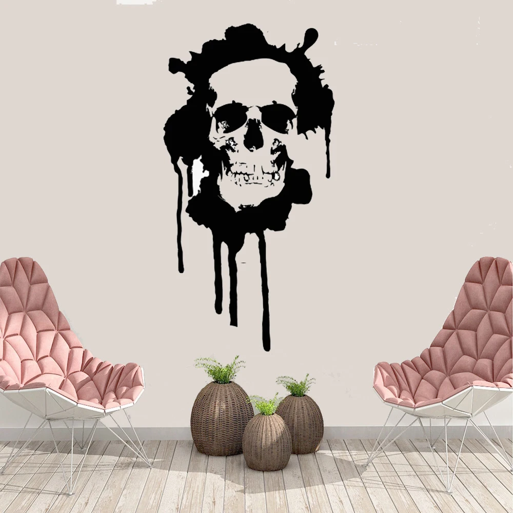 Skull Bone Wall Decal Style Modern Grunge Teens Bedroom Man Cave Bar Party Interior Decor Door Window Vinyl Stickers