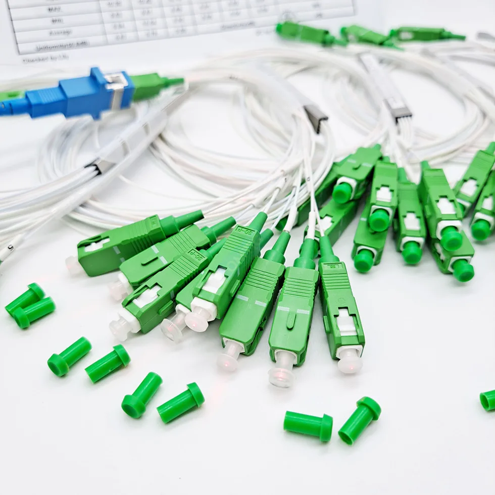 10/30pcs/lot Original 1X2 1X4 1X8 1X16 1X32 PLC Spliter SC/APC SM G657A1 0.9mm PVC 1m FTTH Fiber Optic Splitter