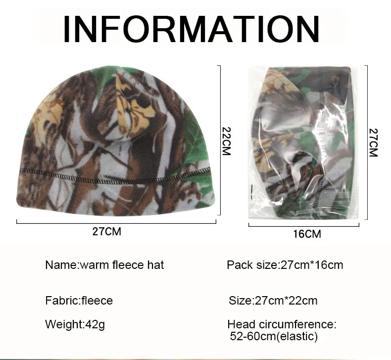 KIICEILING Men Fleece Cap Camouflage Winter Thermal Outdoor Sports Skiing Cycling Hat Windproof Beanie Cap Women Ski Bike Hat