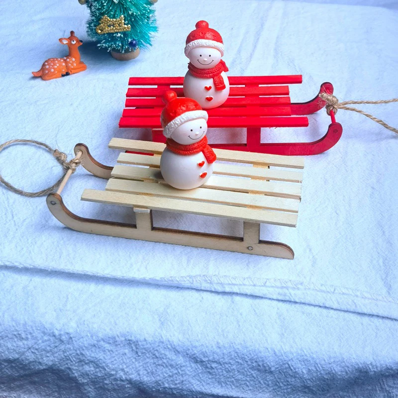 

Dollhouse Miniature Sleigh Sled Christmas Scene Decor Play House Toy DIY Coloring Sled Kids Toys Gift